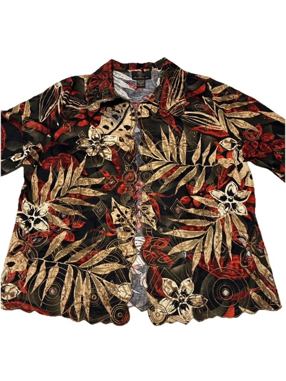 Trenz Woman Theresa Renz Vintage VTG 1X Cotton Mirror Rhinestone Blouse Shirt 90